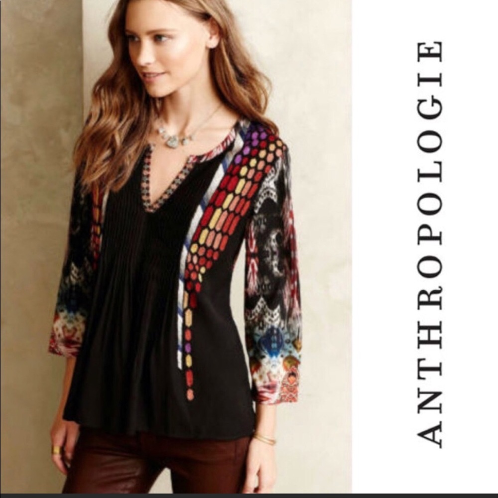 Anthropologie Black Embroidered Top